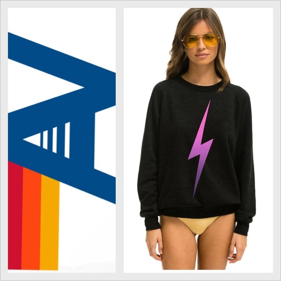 Aviator Nation Bolt Fade ombré Crew Sweatshirt sz Medium black pink purple - Picture 2 of 11